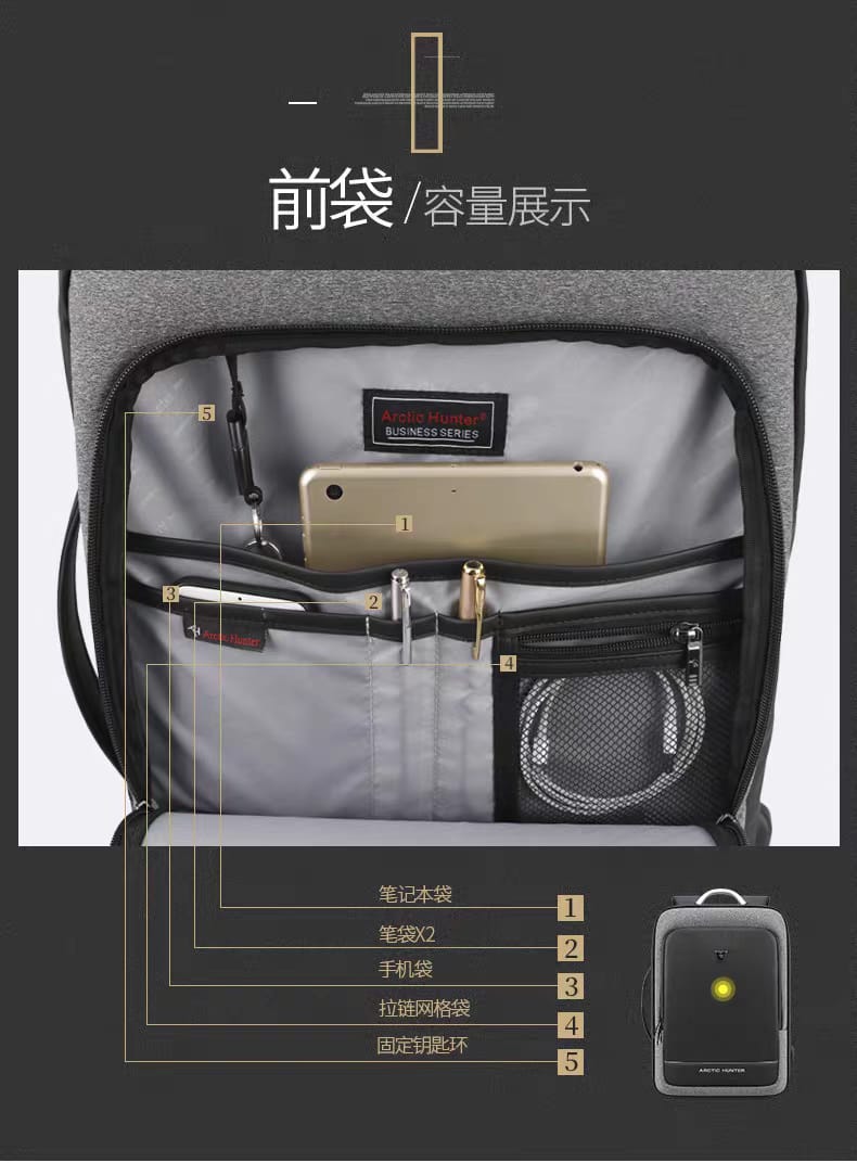 ARCTIC HUNTER 40L Large Capacity Mens Expandable Backpacks USB Charging Male 17 inch Customizable Waterproof Business Travel Bag