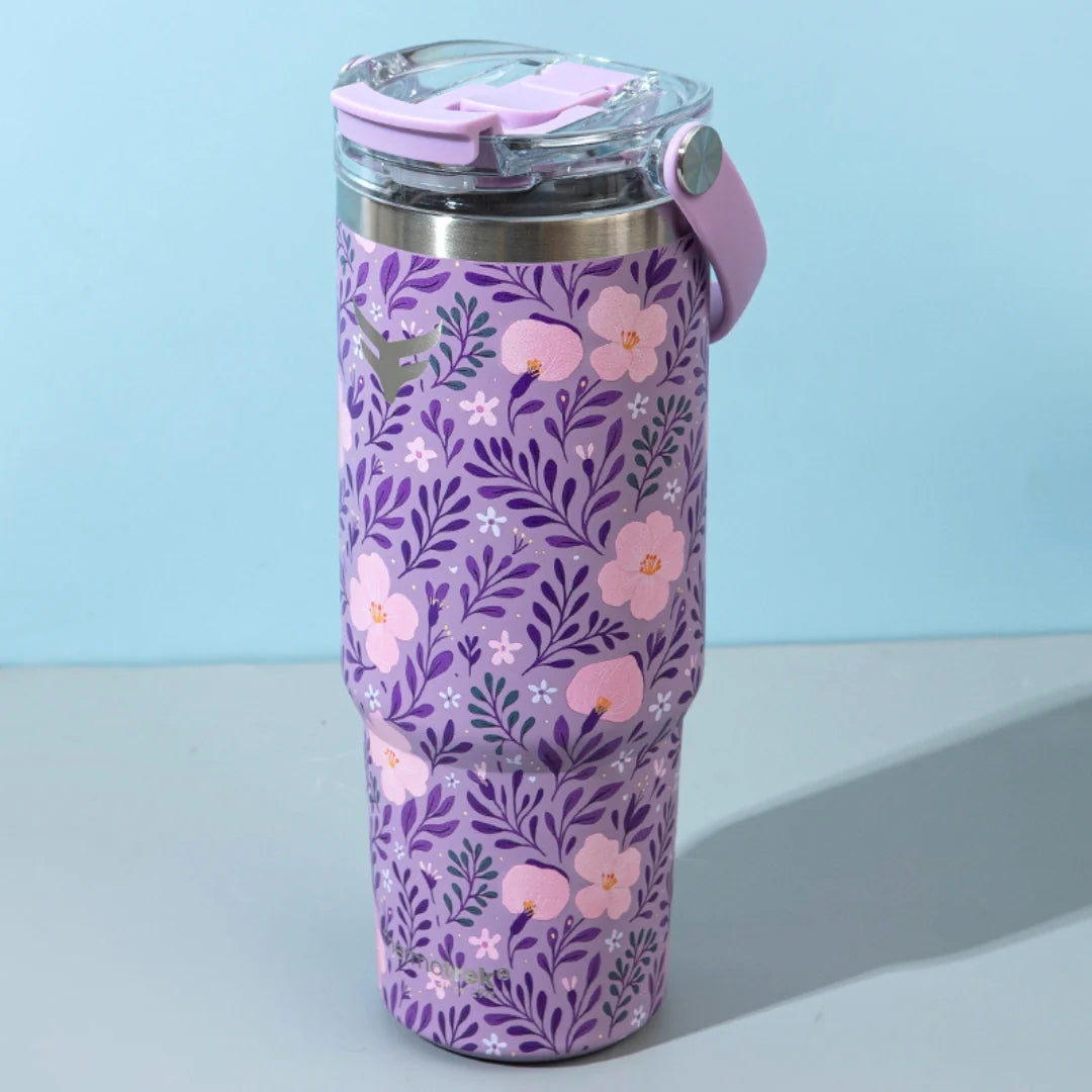 Thermotrek Bottle ORCHID Stylish Floral Print Vacuum Insulated Tumbler – 900ml With Handle