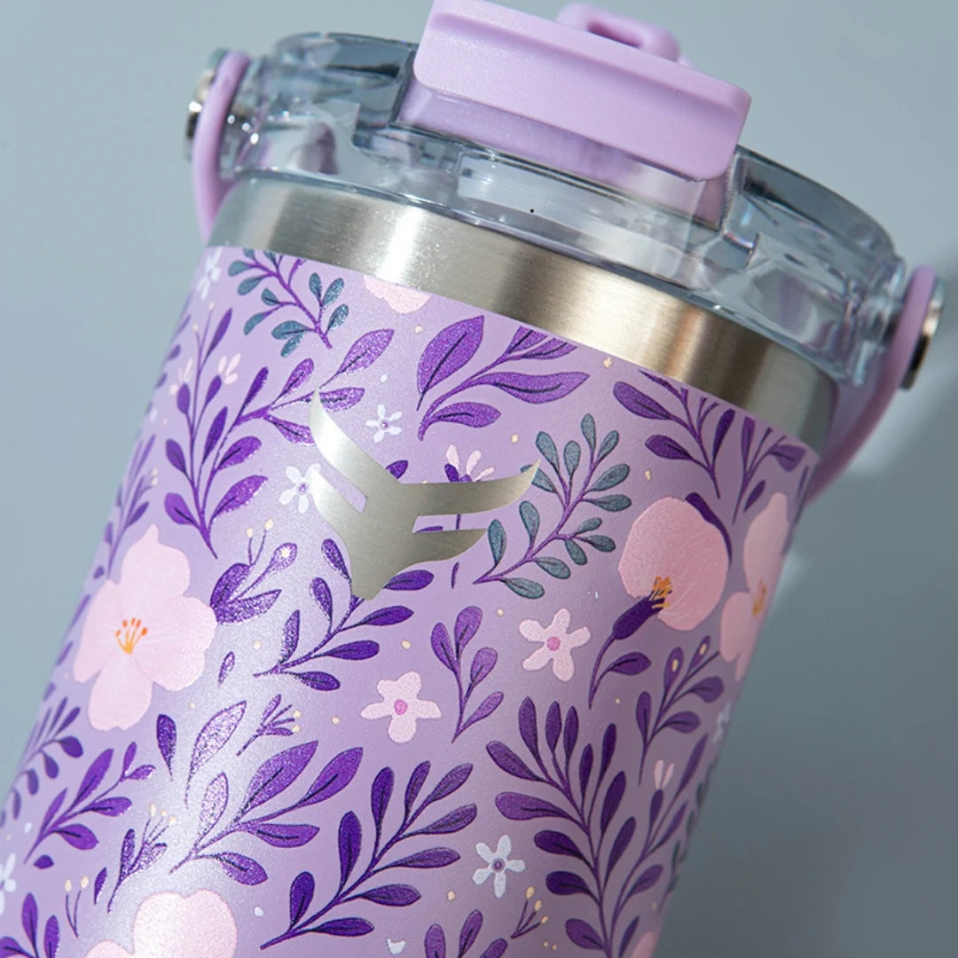 Thermotrek Bottle ORCHID Stylish Floral Print Vacuum Insulated Tumbler – 900ml With Handle