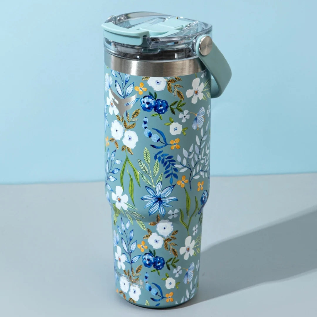 Thermotrek Bottle ORCHID Stylish Floral Print Vacuum Insulated Tumbler – 900ml With Handle