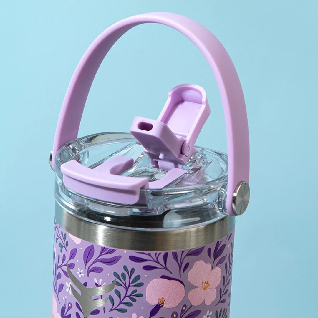 Thermotrek Bottle ORCHID Stylish Floral Print Vacuum Insulated Tumbler – 900ml With Handle