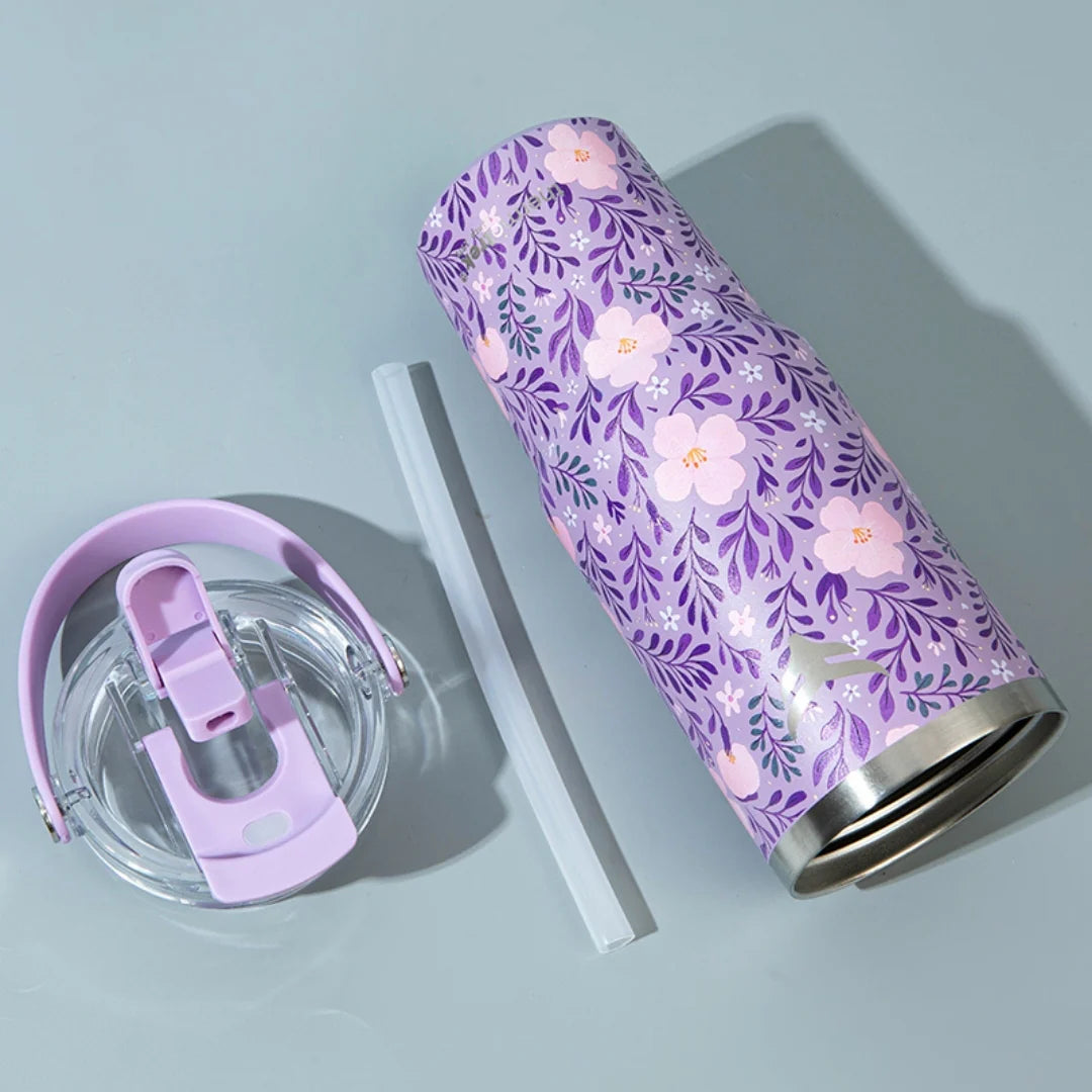 Thermotrek Bottle ORCHID Stylish Floral Print Vacuum Insulated Tumbler – 900ml With Handle