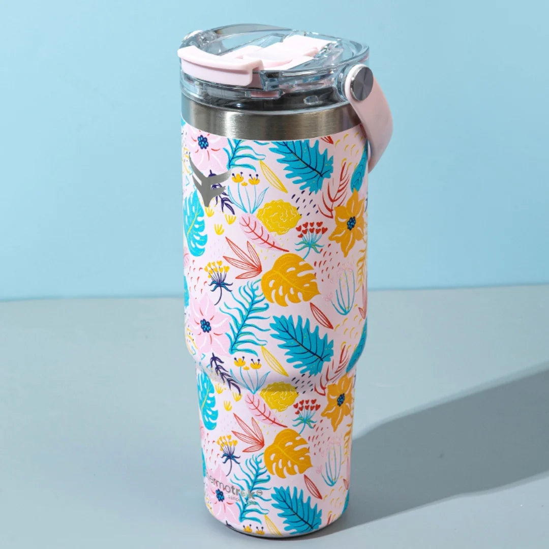 Thermotrek Bottle ORCHID Stylish Floral Print Vacuum Insulated Tumbler – 900ml With Handle